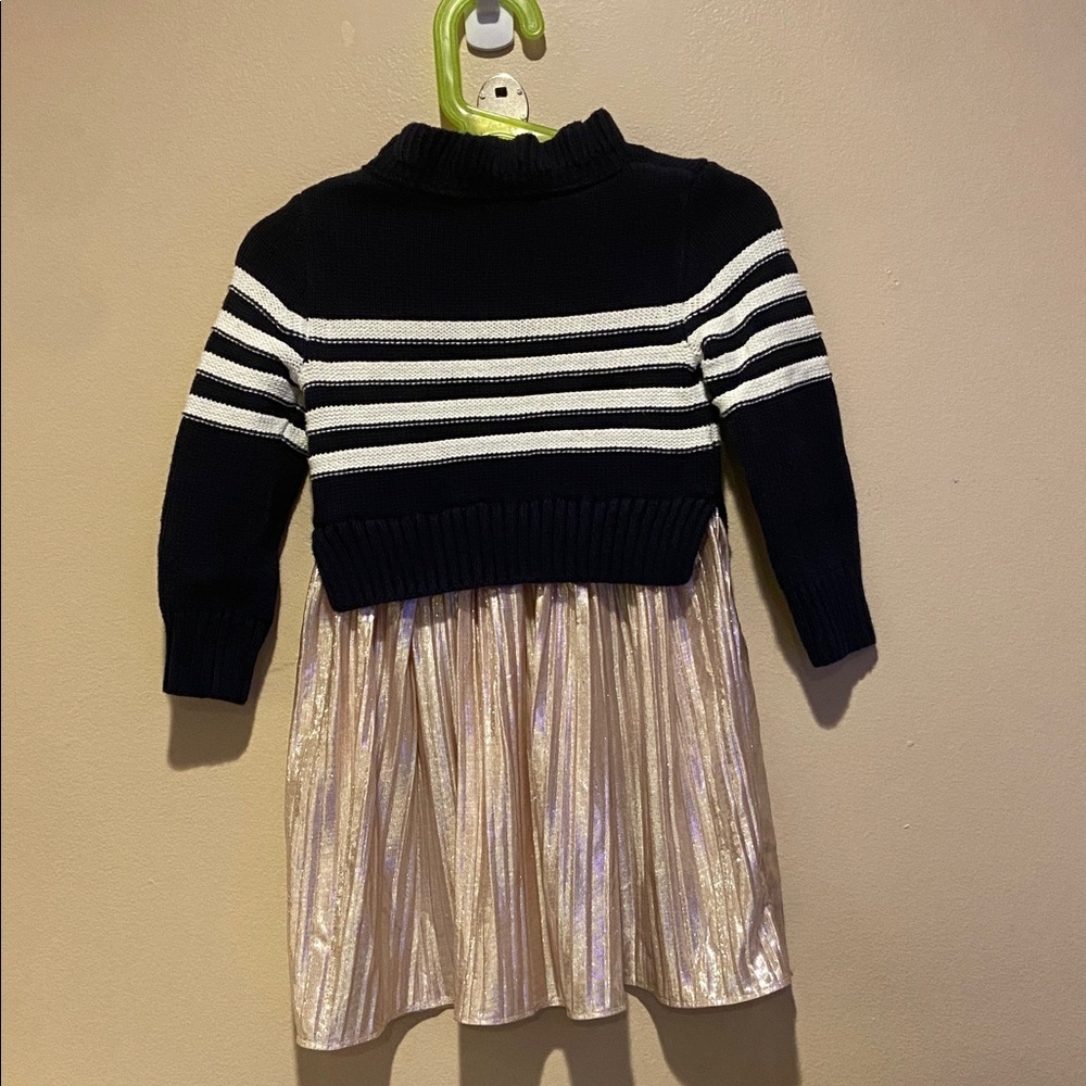 Crewcuts Girls 2T Navy & White Striped Sweater Dress with Shimmery Pleated Skirt - Picture 7 of 7